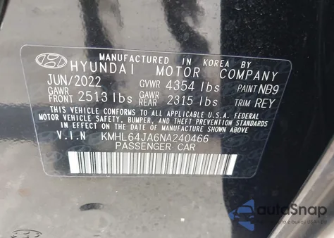 2022 Hyundai Sonata Sel из США, поврежденный, VIN KMHL64JA6NA240466